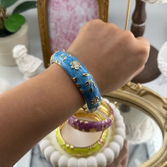 Floral Hand Painted Enamel Bangle - Blue - Picture 7 of 7